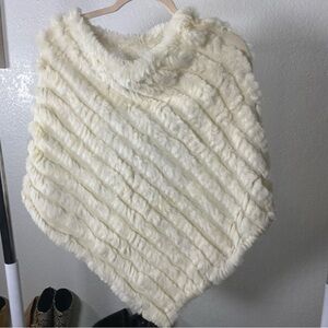Y2K Ivory White Rabbit Fur Knit Poncho One Size